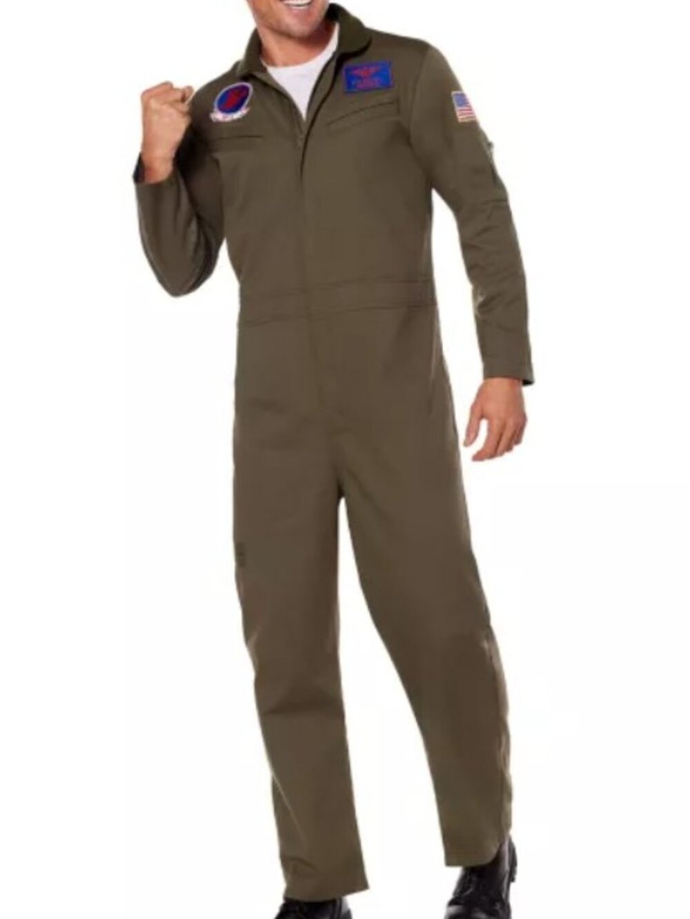 Spirit Halloween Officially Licensed Top Gun Flight Suit Costume L/XL Olive Gree